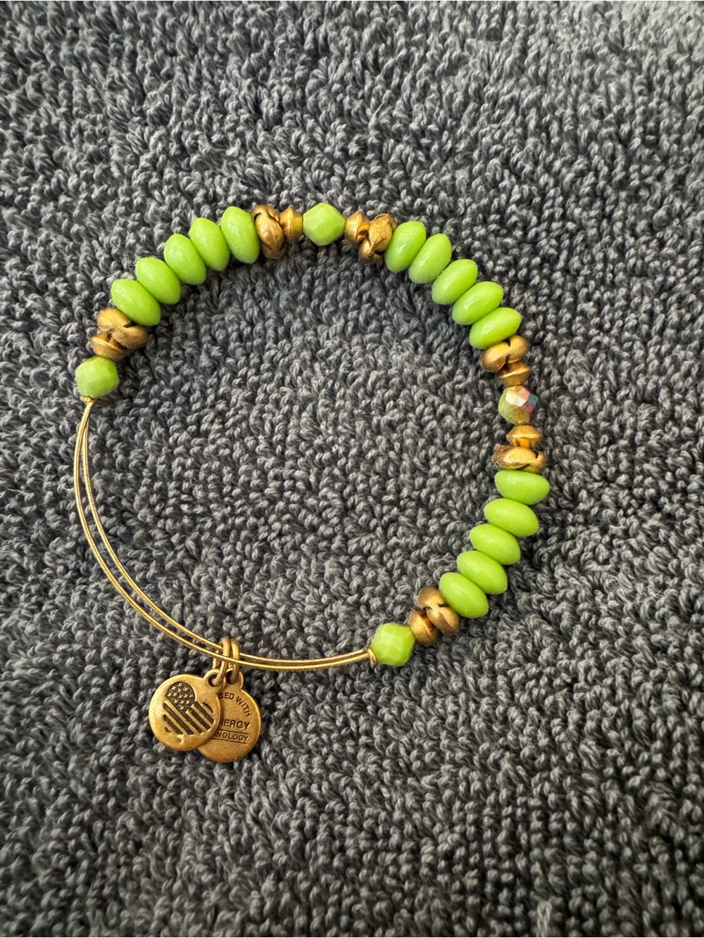 Alex and Ani Lime Green Beaded Expandable Bracelet with Gold Charms